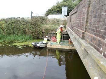 Provide works pontoon and small safety boat, river bank and topside safety equipment, whilst bridge survey carried out